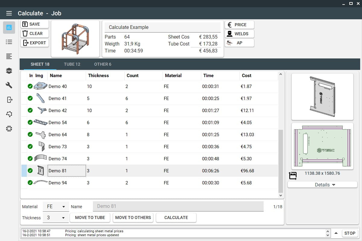 Overzicht samenstelling in Calculate