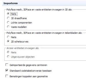 Import opties DXF bestand