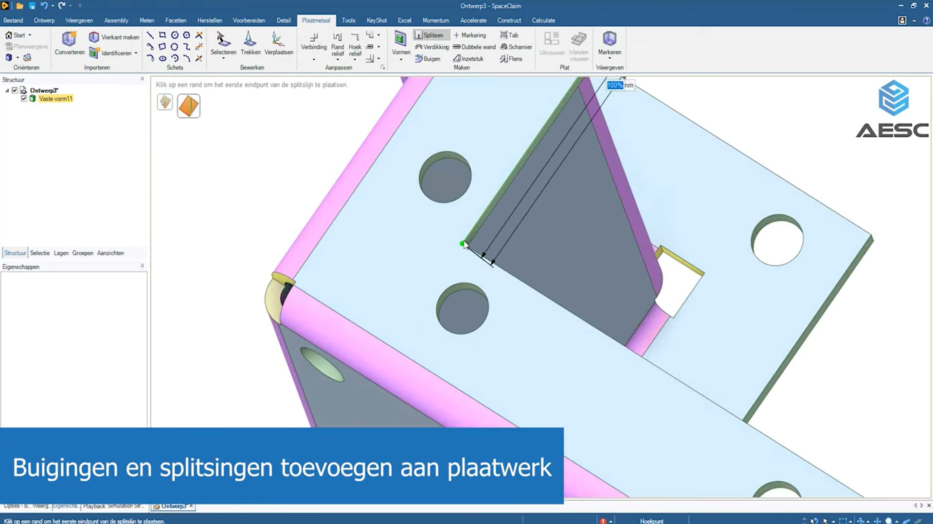 Buigingen en splitsingen toevoegen aan plaatwerk